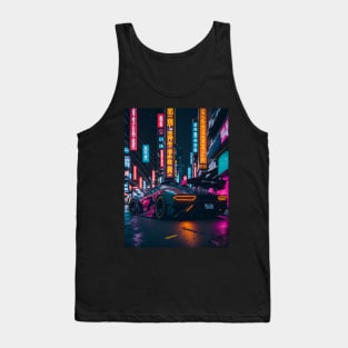 Dark Neon Sports Car in Japanese Neon City Tank Top